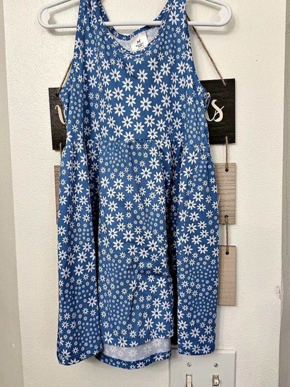 Member's Mark Girls Blue Daisy Print Sleeveless Casual Dress Blue & White XS